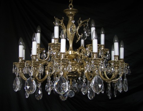 18 Arms Cast brass chandelier with crystal almonds