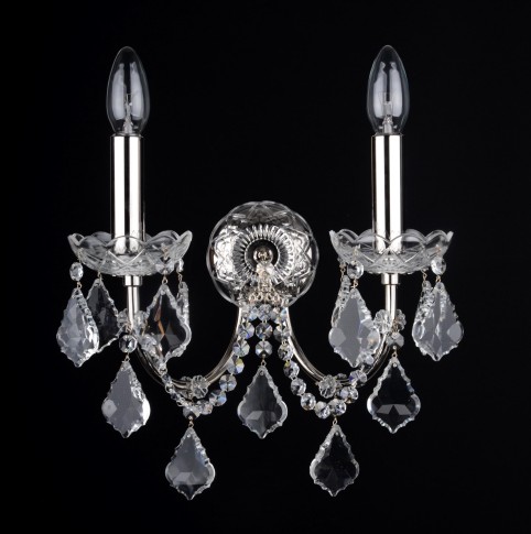 2 Arms Silver  tubular brass crystal wall light with cut crystal pendeloques