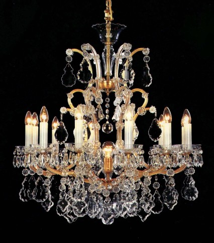 12 flames Gold Maria Theresa crystal chandelier with crystal pendeloques