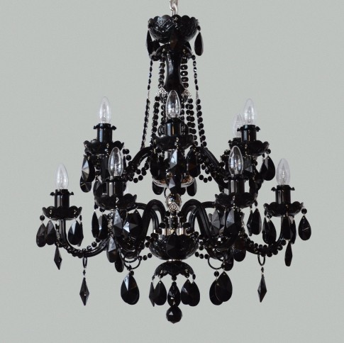 12 Arms black crystal chandelier with Black almonds