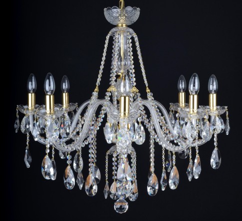 8 Arms Crystal chandelier with smooth glass arms & Cut almonds