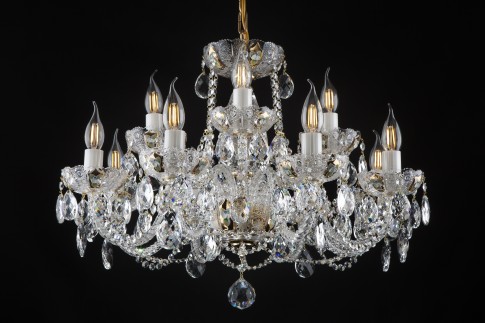 Taller 12-arm chandelier -PK500 lace-cut crystal with high enamel on gold background