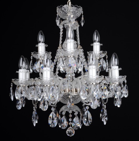 12 Arms Silver crystal chandelier with cut crystal almonds