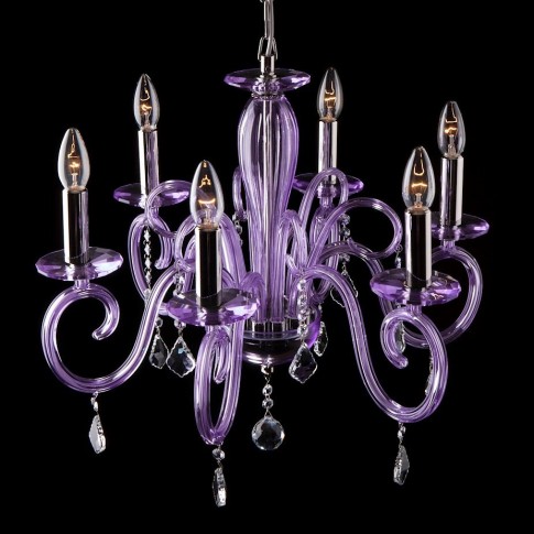 Amethyst purple crystal chandelier with silver metal