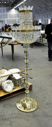 Very tall crystal floor lamp in the style of Maria Theresa. Photo from the workshop for the customer