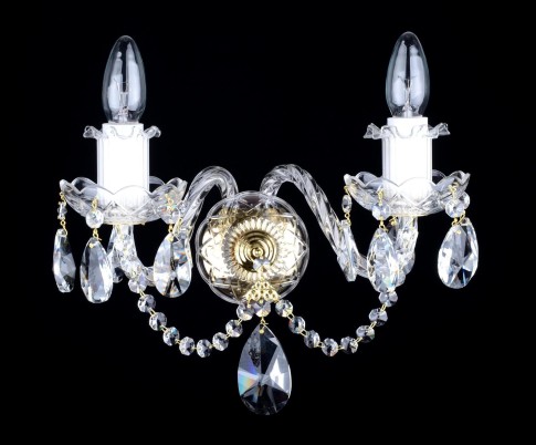 2 Arms crystal wall light with cut almonds and twisted arms