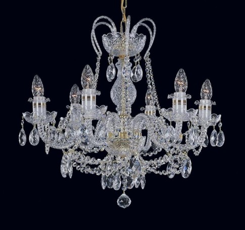 6-arm Crystal chandelier with gold strips