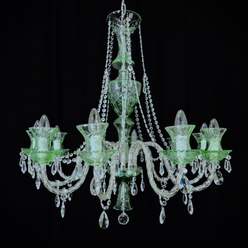 10 Arms green Cased crystal chandelier with silver metal finish decorated with cut almonds