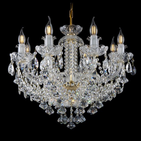 Decorative crystal chandelier with pyramids.