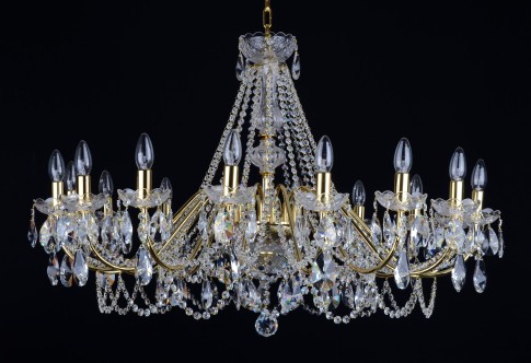 Large  16 Arms gold brass crystal chandelier with cut crystal almonds