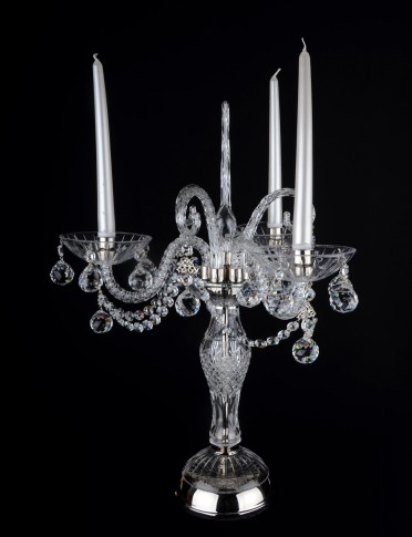 3 Arms silver candlestick with cut crystal balls