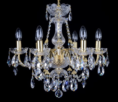 6 Arms gold brass crystal chandelier with Swarovski crystal almonds