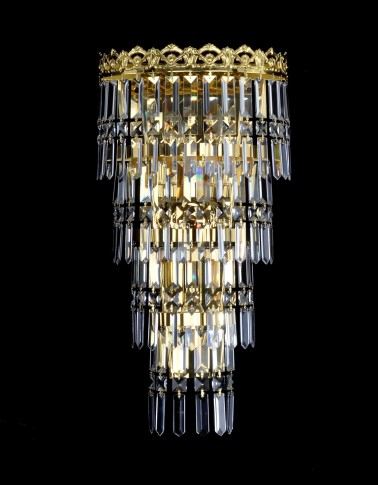 Large Gold 3-bulb wall sconce with crystal prisms