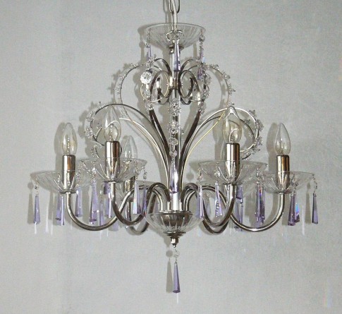 6 Arms plain crystal chandelier with cut crystal hoves