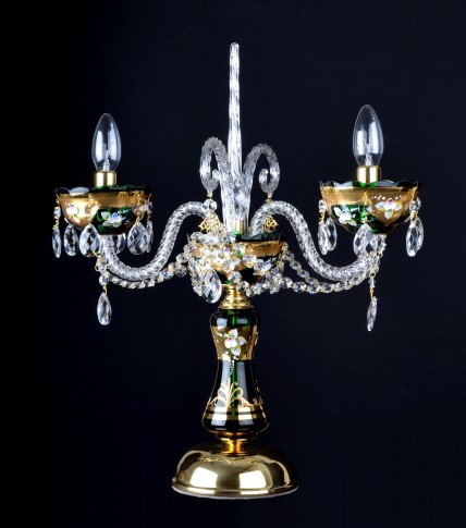 Luxury green crystal table lamp with 3 bulbs