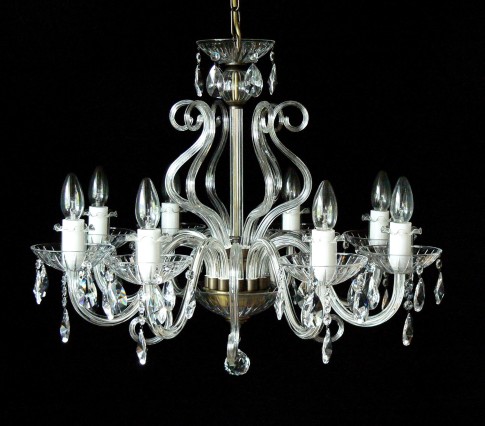 8 Arms Crystal chandelier with glass horns & cut crystal almonds ANTIK