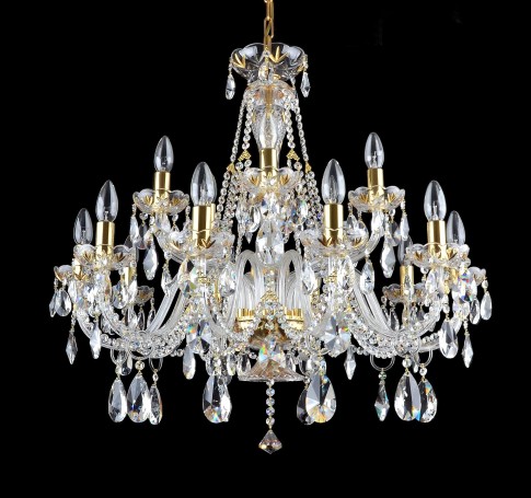 larger 15-bulbs Czech crystal chandelier with gilded cut