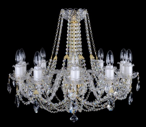 10 Arms glittering Crystal chandelier with smooth glass arms & Cut almonds