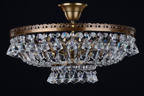 6 Bulbs brown stained basket crystal chandelier with diamond-shaped crystals