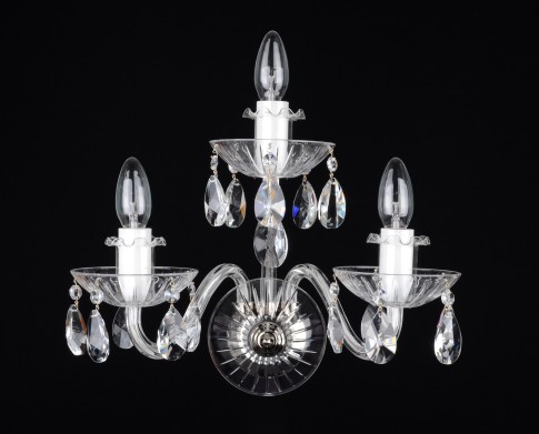 3 Arms Silver wall light with crystal almonds