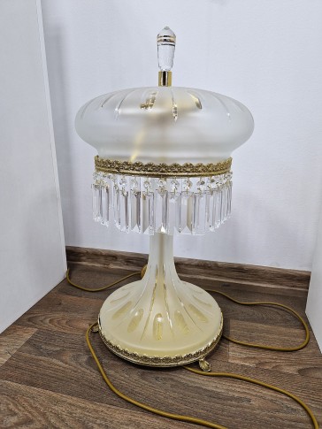 Lamp made of solid sandblasted glass with deep hand-cut