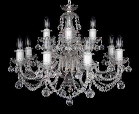 Silver crystal chandelier with cut balls to the living room