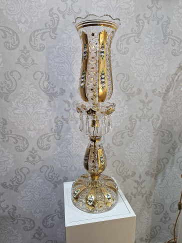 Tall luxurious crystal lamp decorated with 24K gold and flowers
