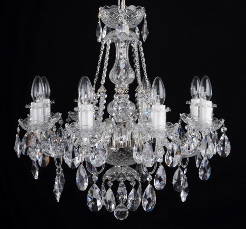 8 Arms Silver crystal chandelier with cut crystal almonds