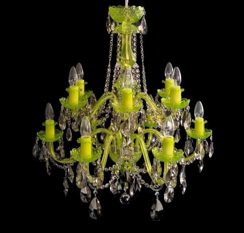 Yellow-green chandelier made of colored uranium glass
