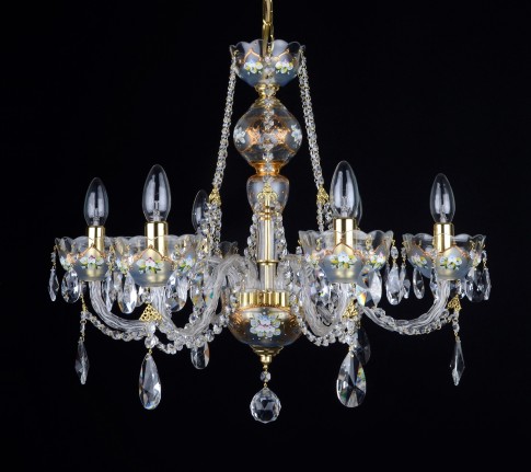 The smaller crystal chandelier  fine enamel paintings on clear glass