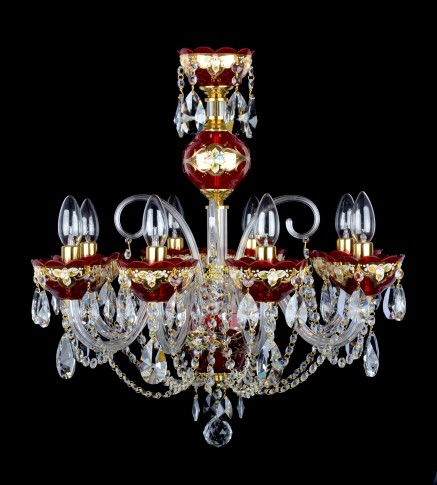 A medium-sized ruby-red crystal chandelier