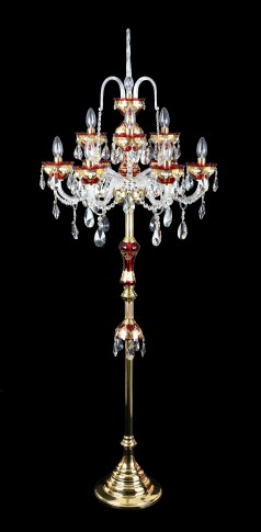 High floor lamp of ruby glass decorated with hand paintings