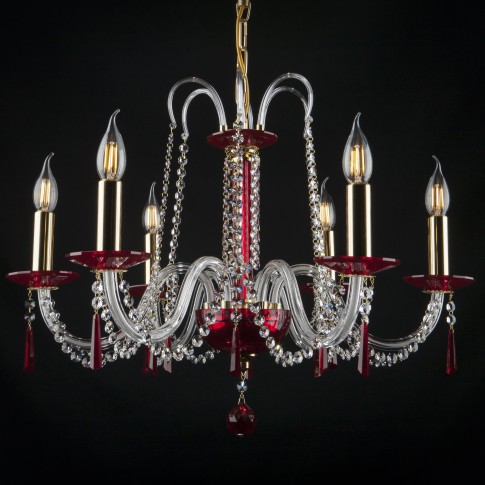 Ruby crystal chandelier with gold metal
