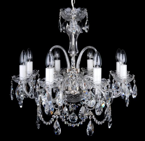 8 Arms Silver crystal chandelier with cut crystal almonds and glass horns