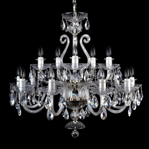 5 Arms Silver crystal chandelier with 4 glass horns & cut crystal almonds