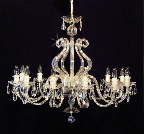 12 Arms Silver crystal chandelier with glass horns & cut crystal almonds