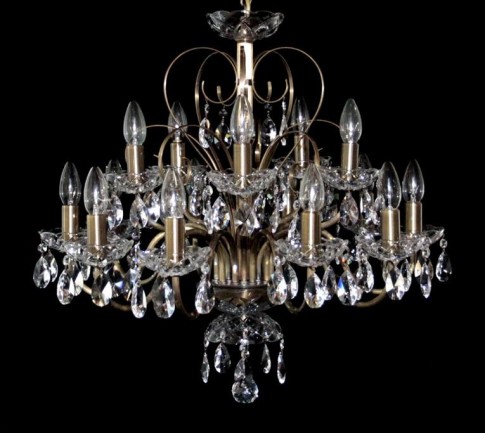 15 Arms plain crystal chandelier with cut crystal almonds ANTIK