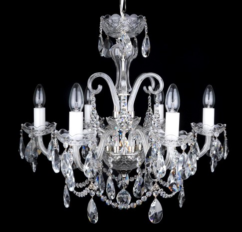 6 Arms Silver crystal chandelier with cut crystal almonds and glass horns