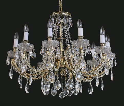 Luxury 10 Arms Crystal cast brass chandelier - Gold brass & PK500 hand cut