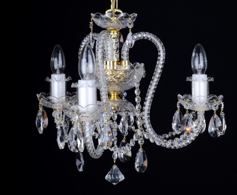 3 Arms Crystal chandelier with long twisted glass arms