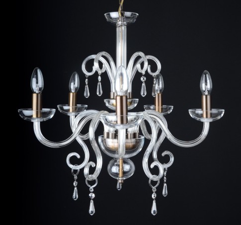 5 Arms Hand-blown smooth glass chandelier Antik