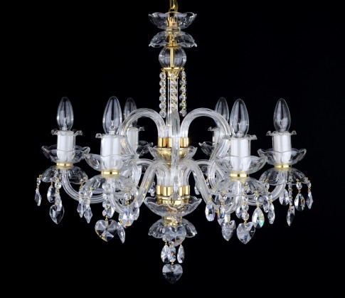 6 Arms crystal chandelier with cut crystal hearts