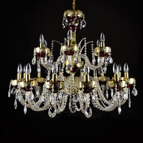 Large ruby red glass chandelier