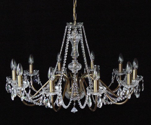 10 Arms plain crystal chandelier with cut crystal almonds ANTIK