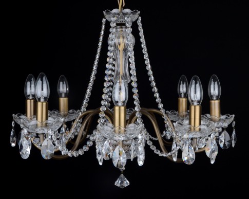 8 Arms plain crystal chandelier with cut crystal almonds ANTIK