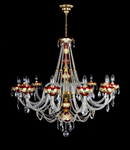 Larger luxury crystal chandelier made of ruby red glass for the living room