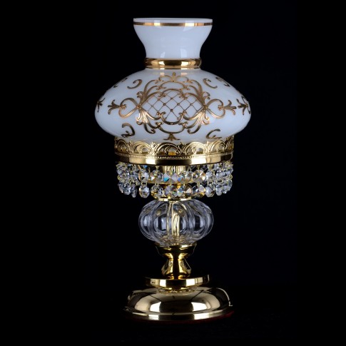 Crystal table lamp made of milky opal glass and strass stones