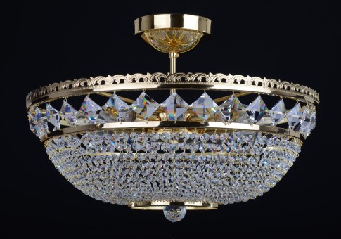 9 Bulbs Swarovski basket crystal chandelier with square stones - Gold brass