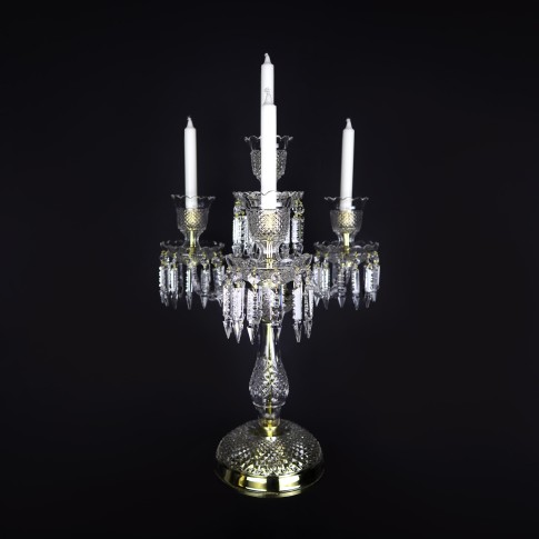 Luxurious tall crystal candlestick in the Bohemia Baccarat style