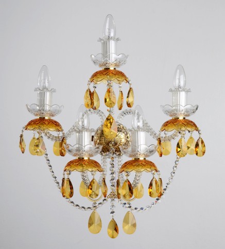 large 5-arm light on the wall with topaz almonds